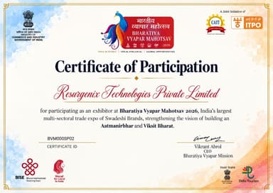 Certificate of Participation for Resurgenix Technologies Private Limited at Bharatiya Vyapar Mahotsav 2026