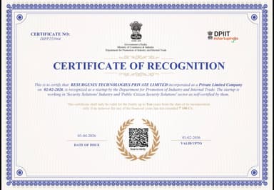 DPIIT Startup India Certificate of Recognition for Resurgenix Technologies Private Limited